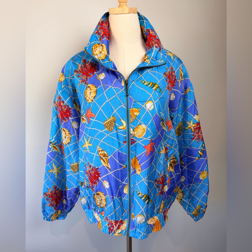 Blue Seashell Print Silk Women's Jacket